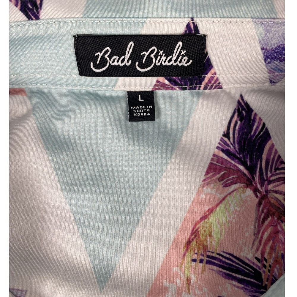 Bad Birdie Polo Shirt Mens L Multicolor Palm Tree Geometric Performance Golf Top - Picture 2 of 10